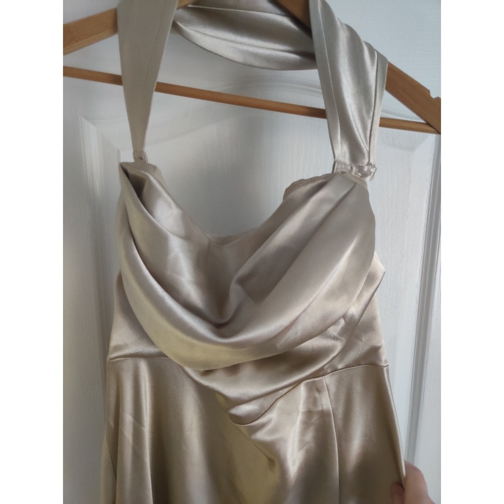 Birdy Grey Champagne Gold Satin Cowl Neck Convertible Halter Maxi Dress XXL - Picture 3 of 7